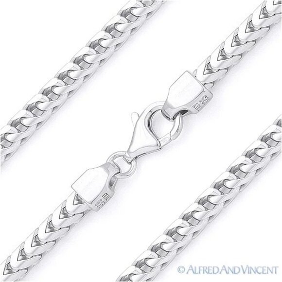 3.6mm Franco Arrow-Link Chain Necklace in .925 Sterling Silver w/ Rhodium - 30